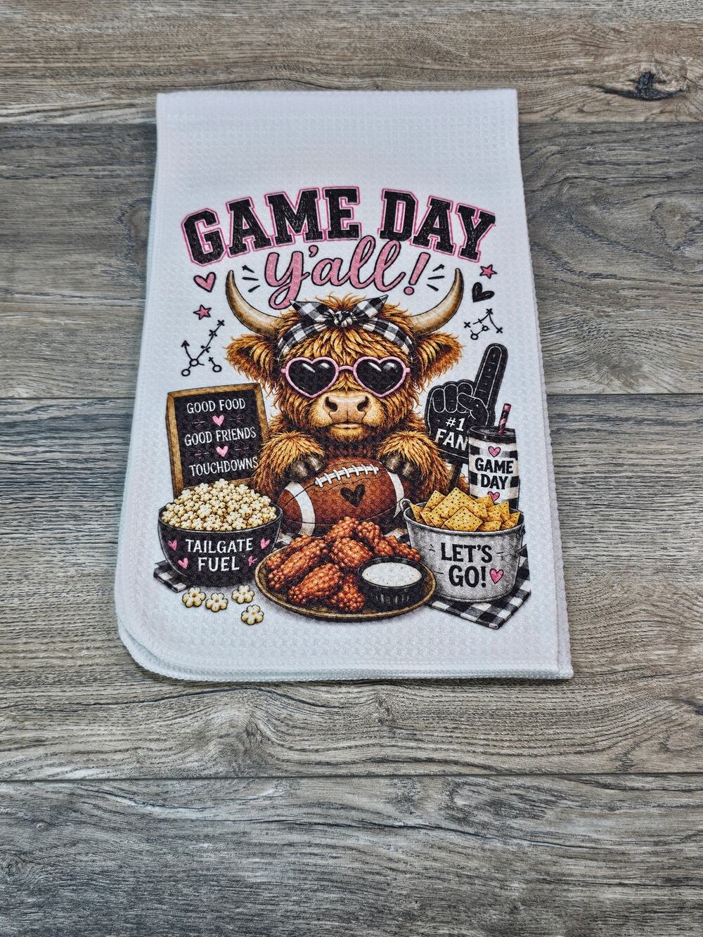 Highland Cow Game Day Y'all Kitchen Towel Football Tailgate Sports Gift